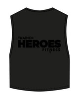 The Crop Muscle Tank - Black - Heroes Fitness - Center Chest & Back Stacked - Printed - Tone on Tone