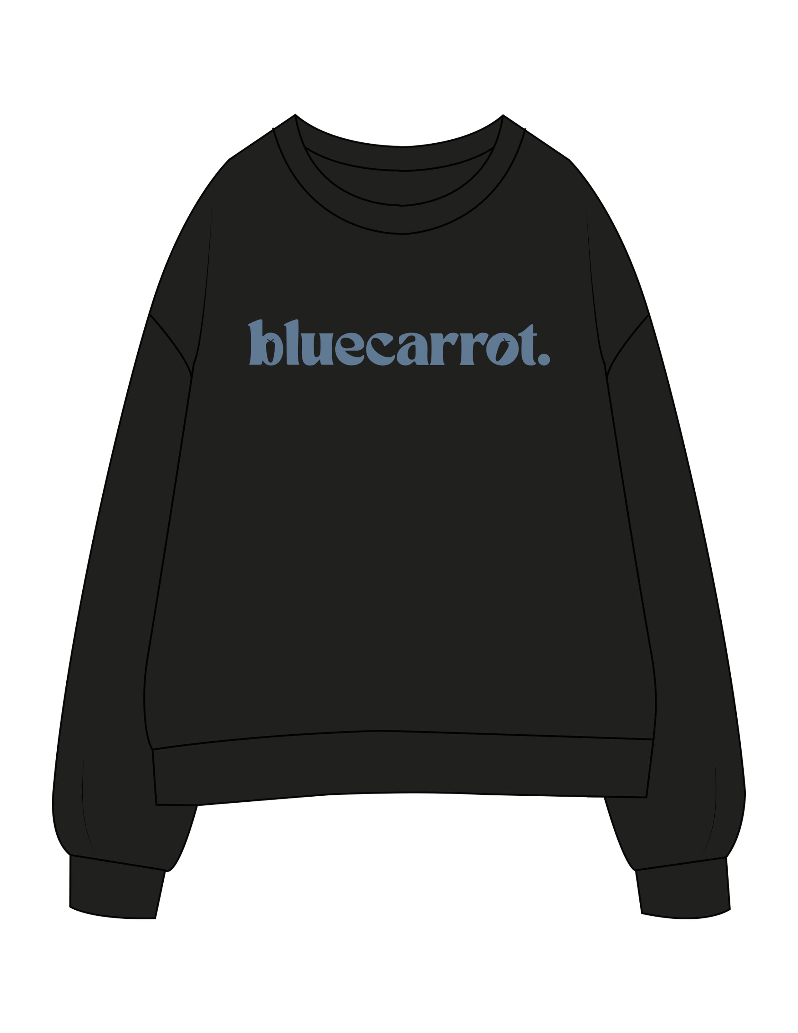 The Womens Crewneck - Black - BlueCarrot - Center Chest - Printed - Black