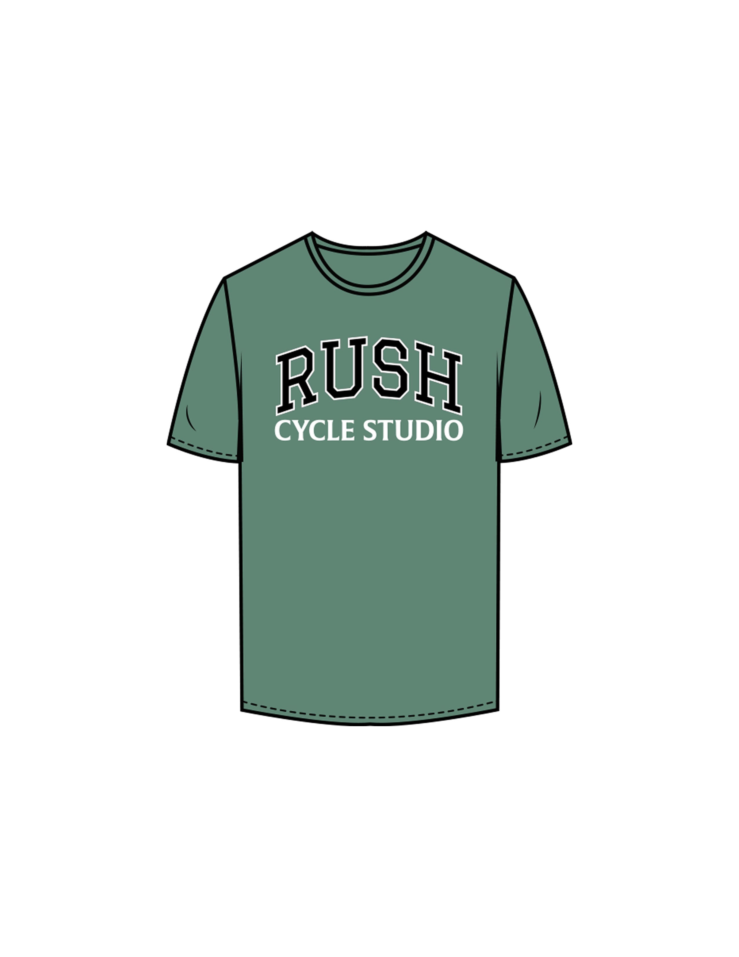 The Mens Tee - Eucalyptus - Rush Cycle Studio - Center Chest Black/White - Printed - Full Color