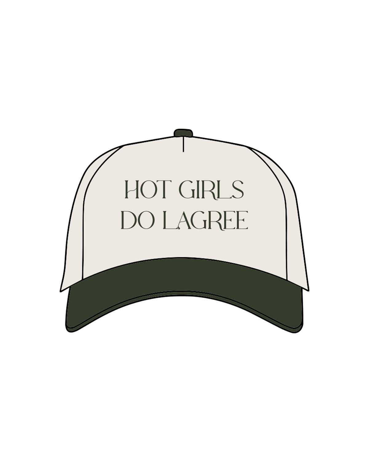 The Canvas Cap - Natural / Forest - CORE REFORM - "HOT GIRLS ALL CAPS" Center Crown Logo "Printed" & Left side "Embroidered" -  Forest