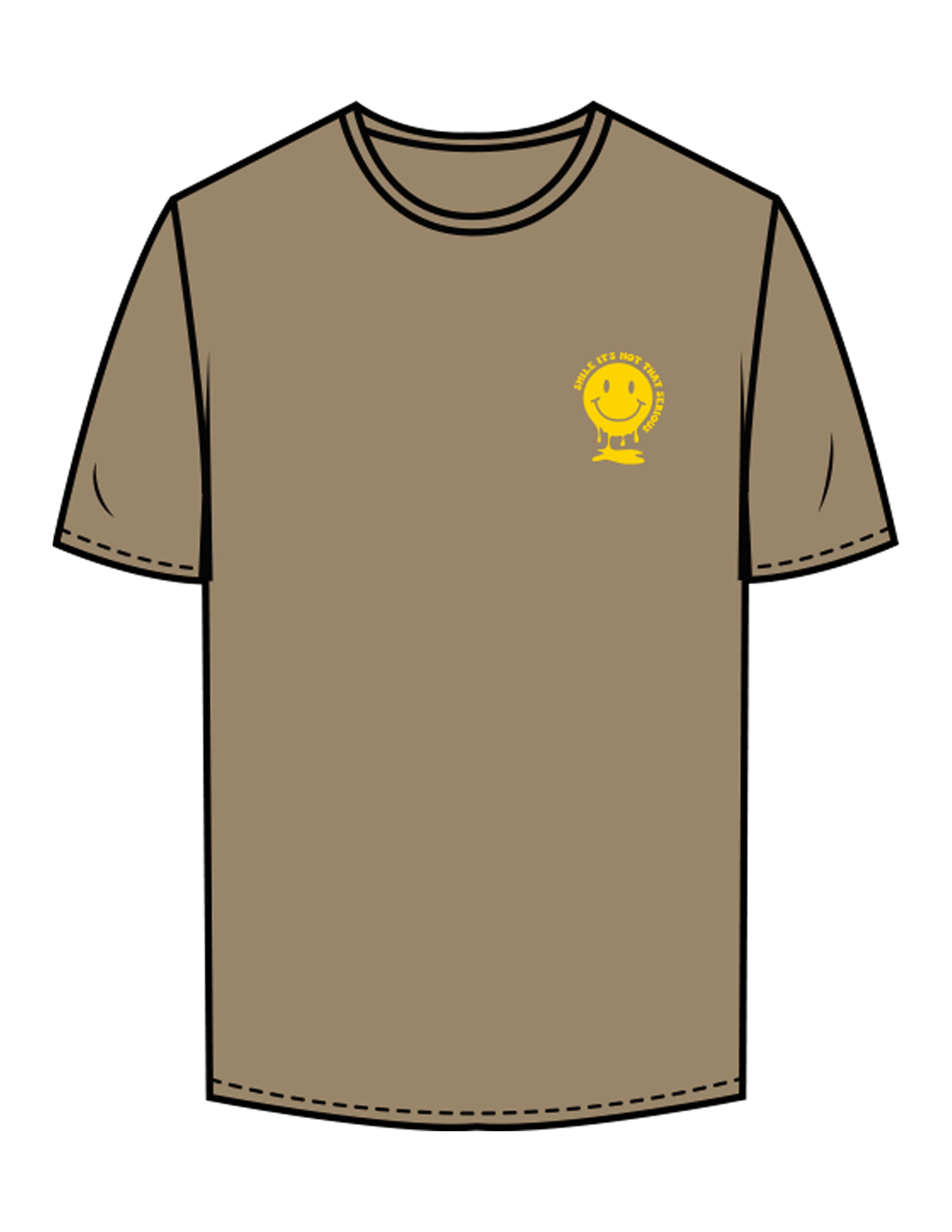 The Mens Tee - Sand - Try Smile Collective - Left Chest & Back Smiley - Printed - Yellow