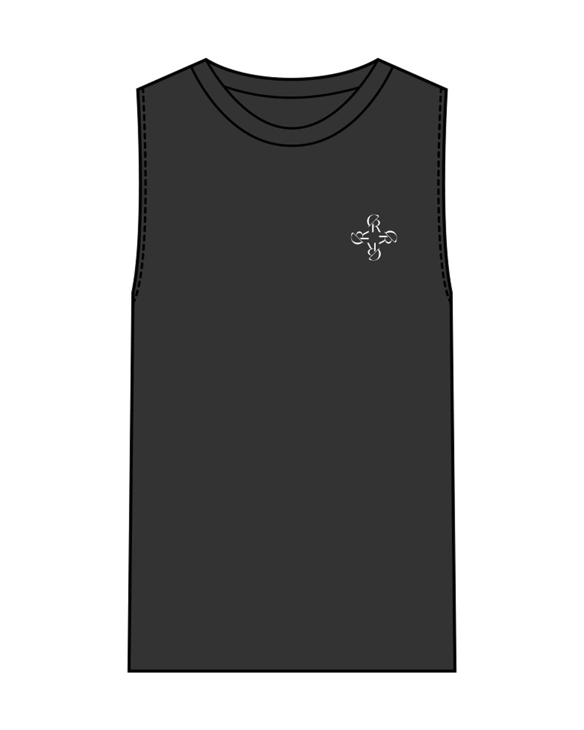 The Womens Heavyweight Tank - Washed Black - Core Reform - Left Chest & Back Stacked - Printed - White
