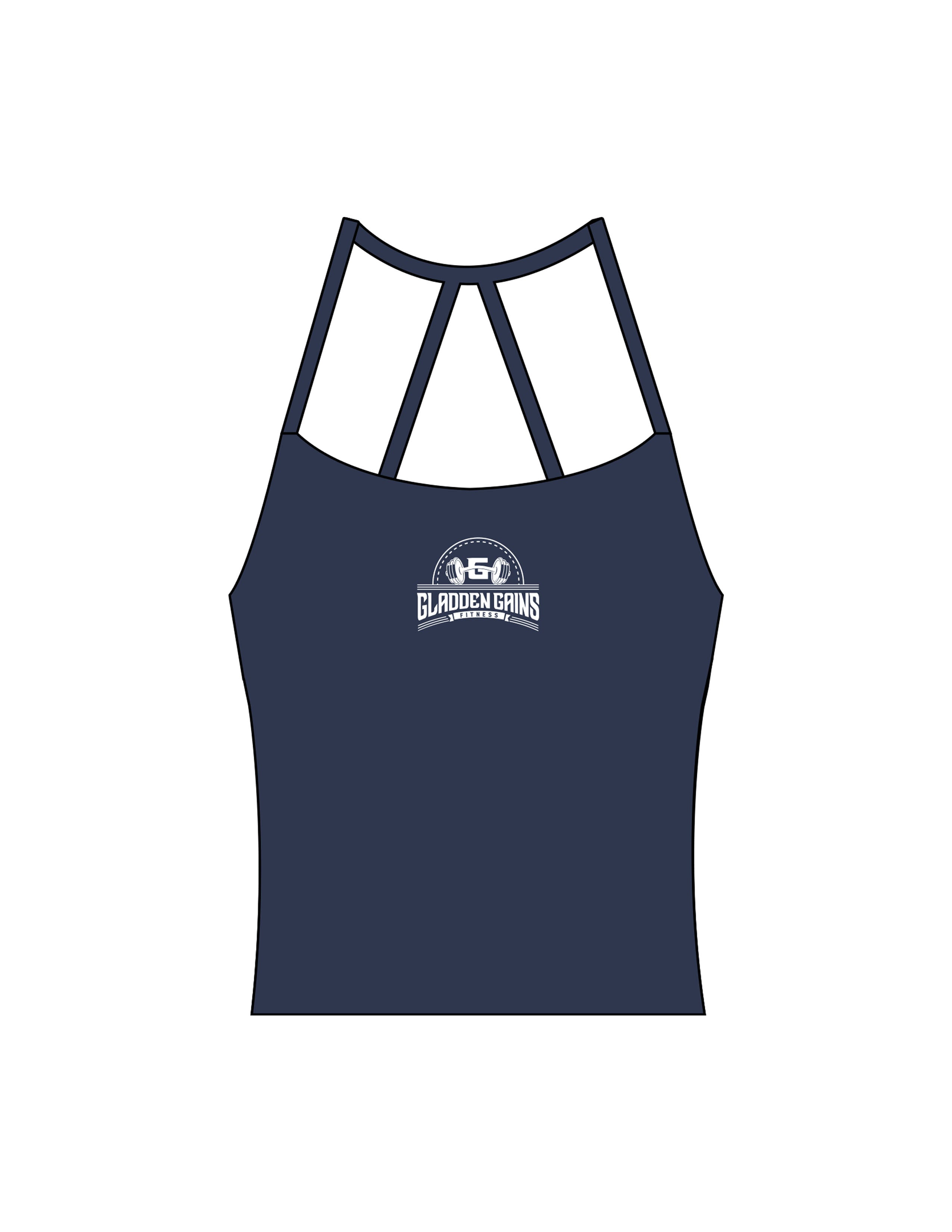 The Womens Sporty Tank - Navy - Gladden Gains - Center Chest - Printed - White