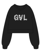 The Womens Crop Crewneck - Black - SOUL YOGA - Center Chest "GVL" - Printed - White