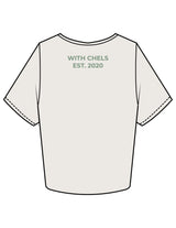 The Crop Tee - Bone - Movement With Chels - Chest Arc & Back Neckline Stacked - Printed - Green