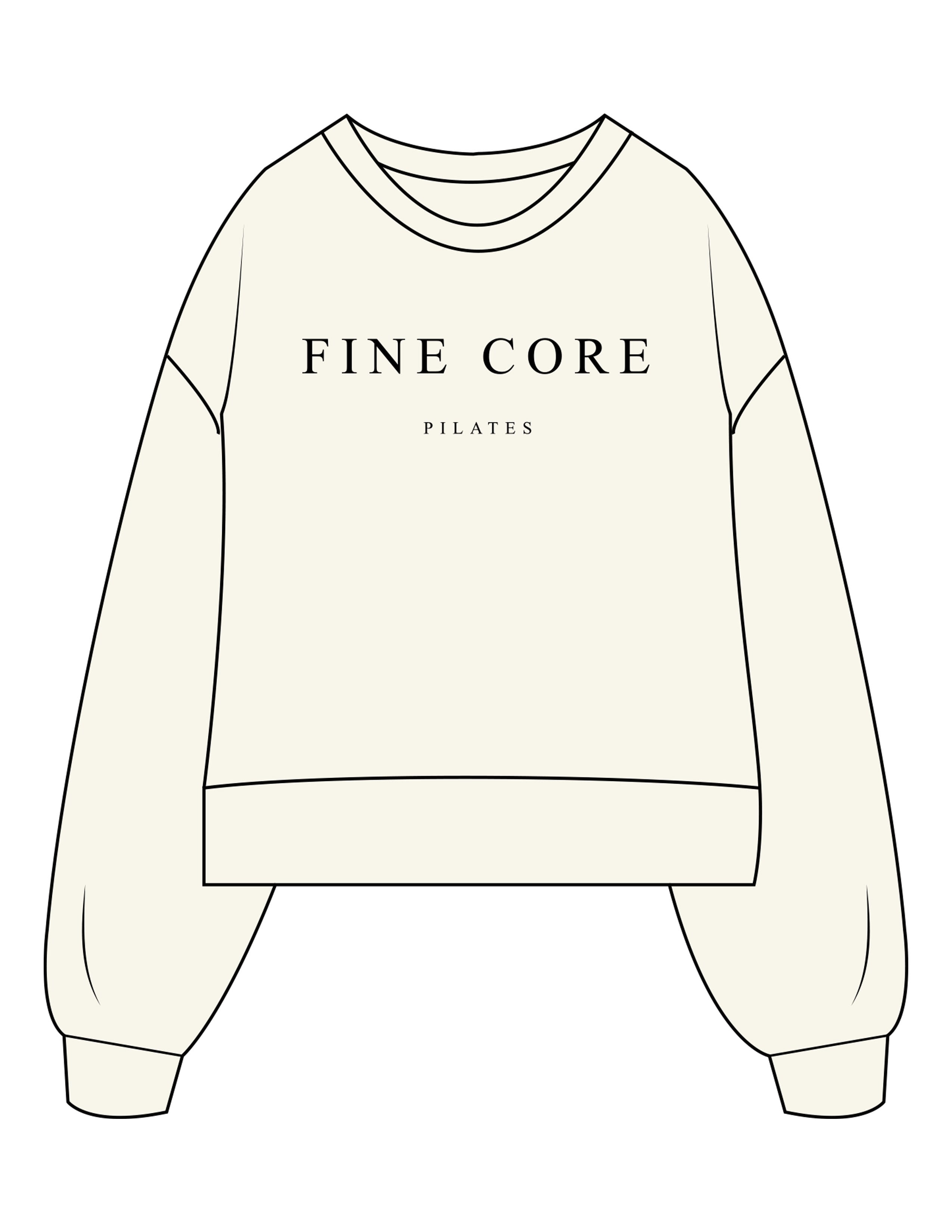 The Womens Heavyweight Crop - Off White - Fine Core Pilates - Center Chest Stacked - Printed - Black