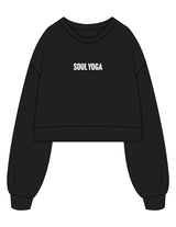 The Womens Crop Crewneck - Black - SOUL YOGA - Center Chest - Printed - White