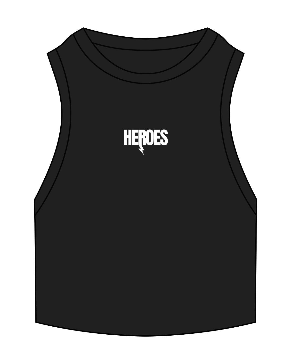 The Ribbed Crop Tank - Black - Heroes Fitness - Center Chest - Embroidered - White