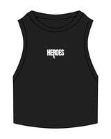 The Ribbed Crop Tank - Black - Heroes Fitness - Center Chest - Embroidered - White