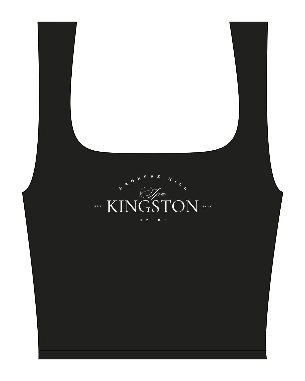 The Square Neck Tank - Black - Spa Kingston - Center Chest & Back - Printed - White