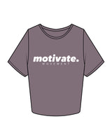 The Crop Tee - Mauve - Motivate Movement - Center Chest Stacked & Back Neckline - Printed - White