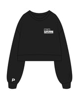 The Womens Crop Crewneck - Black - The Platform Studio - Left Chest Stacked & Right Sleeve - Printed - White