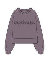 The Womens Heavyweight Crop - Mauve - Motivate Movement - Center Chest Stacked - Printed - Tone on Tone