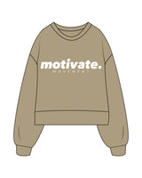 The Womens Heavyweight Crop - Cedar - Motivate Movement - Center Chest Stacked - Printed - White
