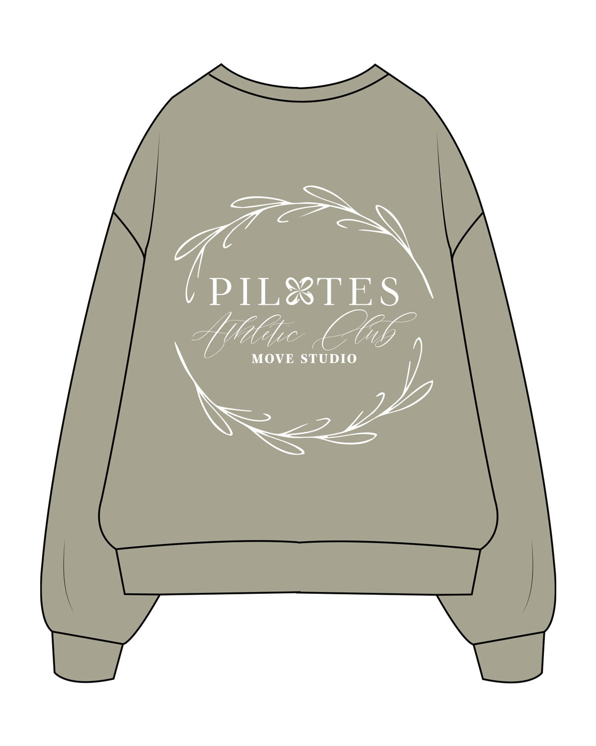 The Womens Heavyweight Crewneck - Eucalyptus - Move Studio - Left Chest Stacked & Back Full - Printed - White