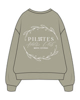 The Womens Heavyweight Crewneck - Eucalyptus - Move Studio - Left Chest Stacked & Back Full - Printed - White