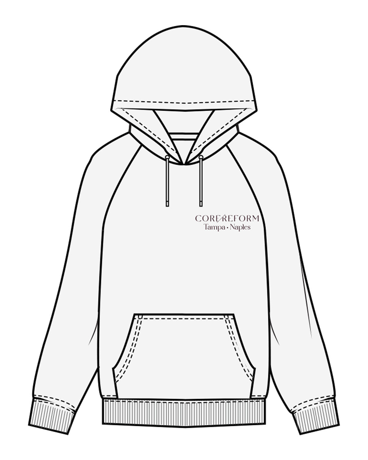 The Mens Classic Hoodie - White Heather - Core Reform - Left Chest & Back Left Corner - Printed - Eggplant