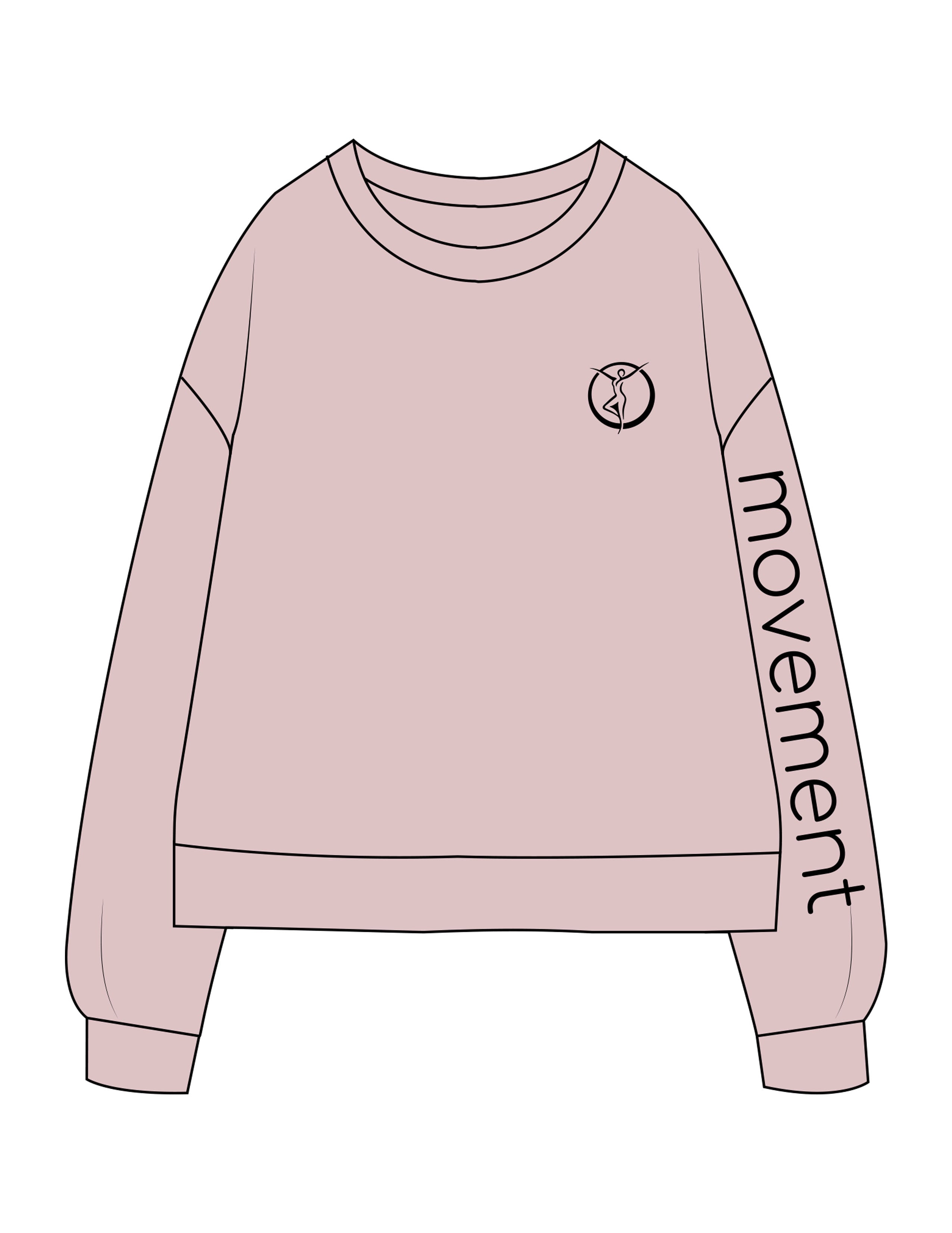 The Recycled Womens Crewneck - Blush - Movement Pilates Buffalo - Left Chest & Left Sleeve - Printed - Black