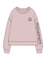 The Recycled Womens Crewneck - Blush - Movement Pilates Buffalo - Left Chest & Left Sleeve - Printed - Black