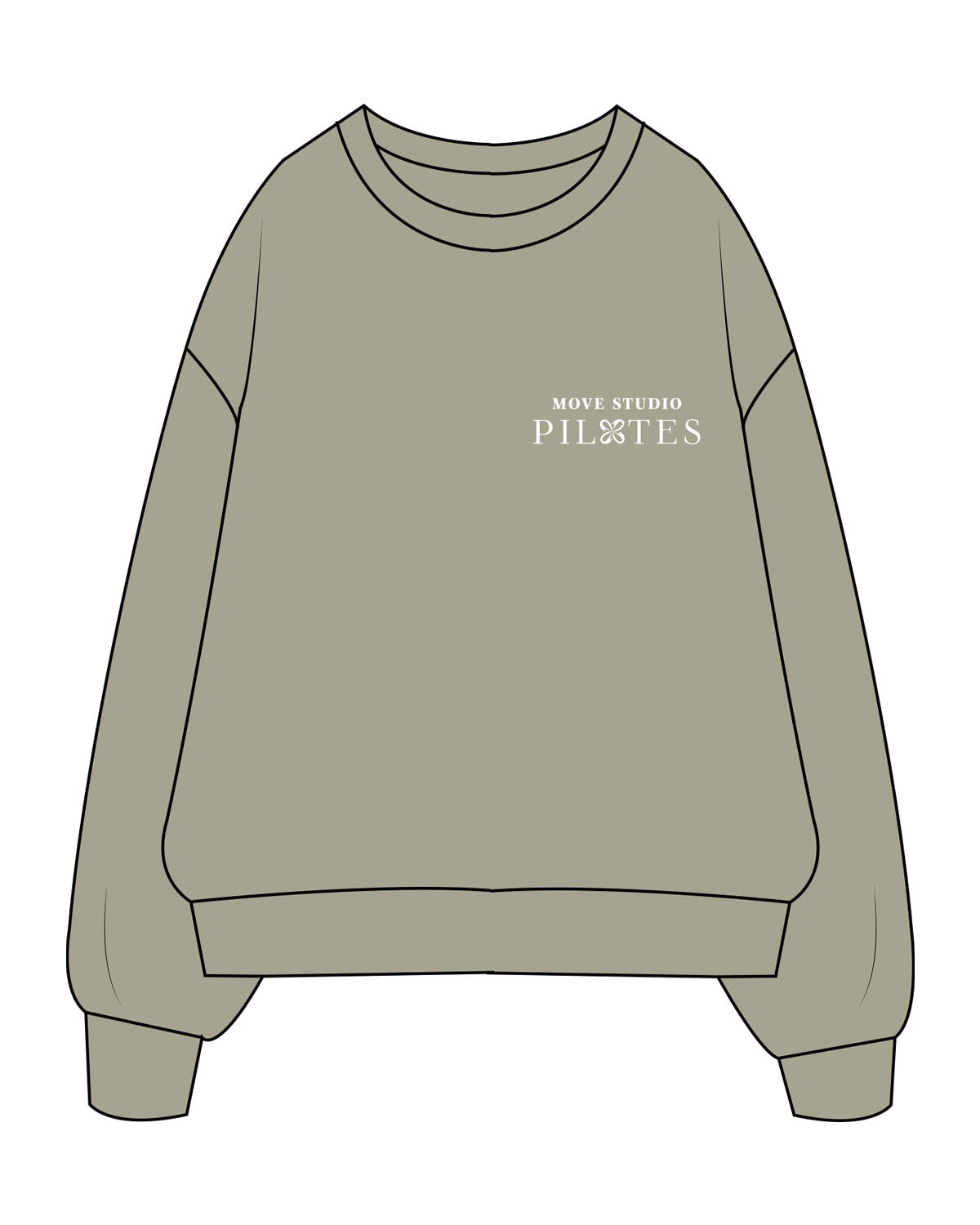 The Womens Heavyweight Crewneck - Eucalyptus - Move Studio - Left Chest Stacked & Back Full - Printed - White