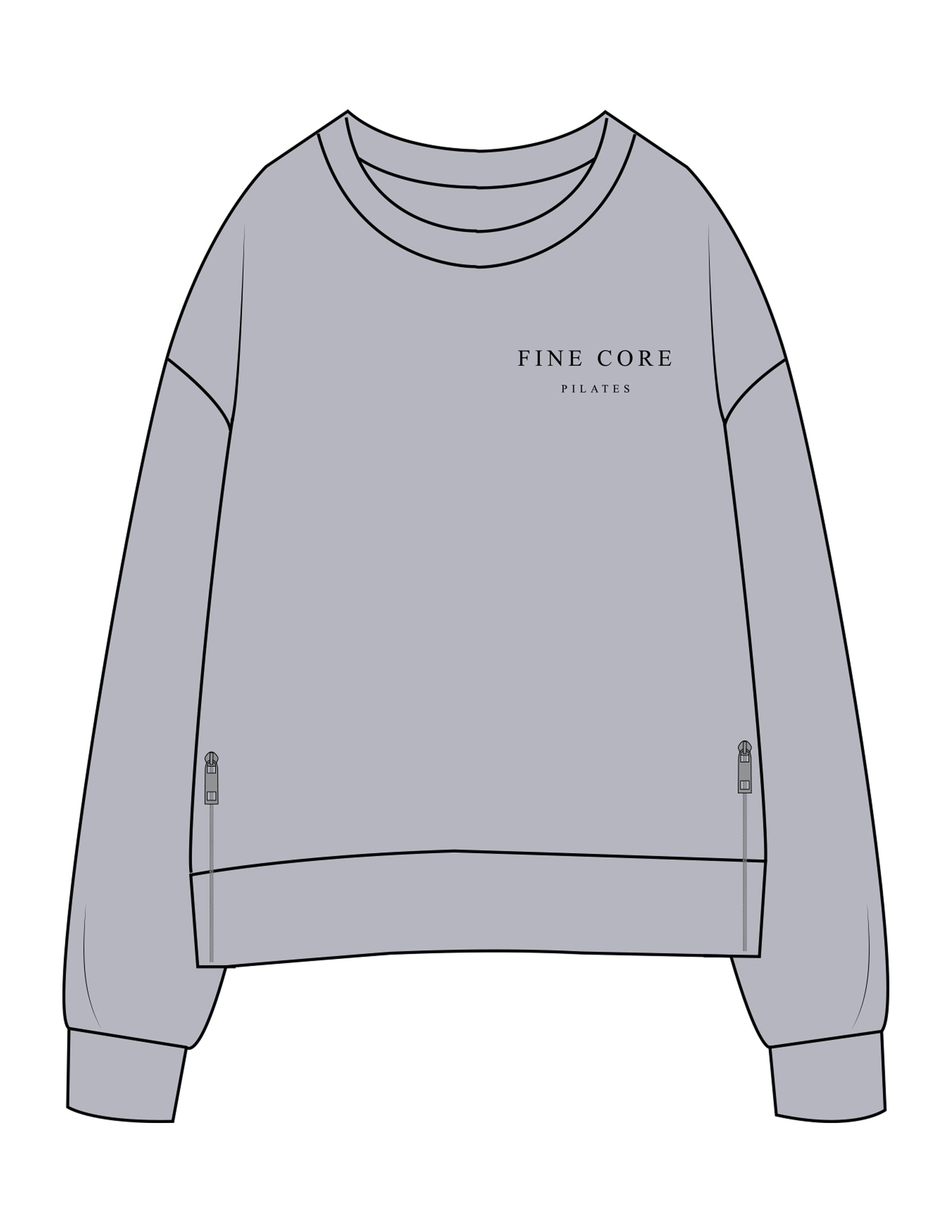 The Side Zip Crewneck - Heather - Fine Core Pilates - Left Chest Stacked - Printed - Black