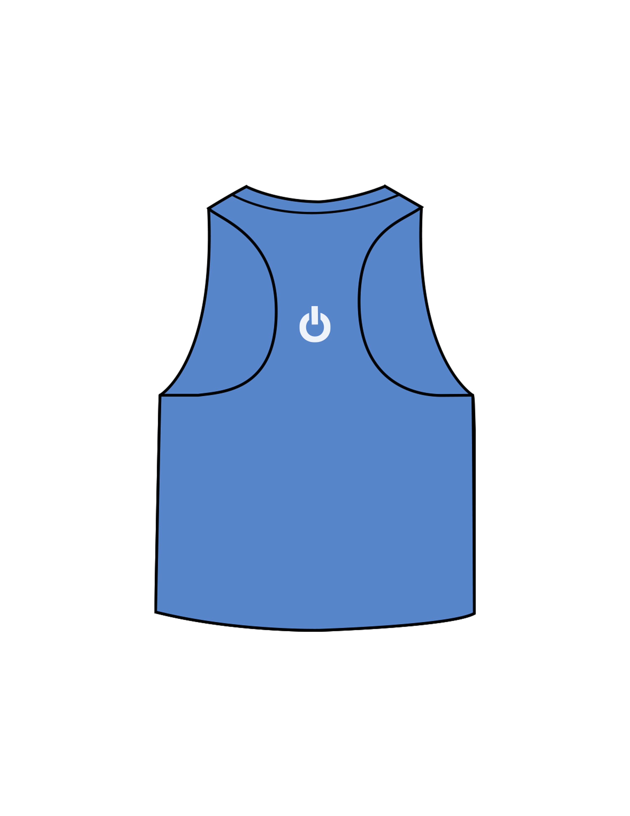 The Crop Muscle Racerback - Heather True Royal - Powerhouse Fitness - Left Chest & Center Back - Printed - White