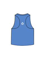 The Crop Muscle Racerback - Heather True Royal - Powerhouse Fitness - Left Chest & Center Back - Printed - White