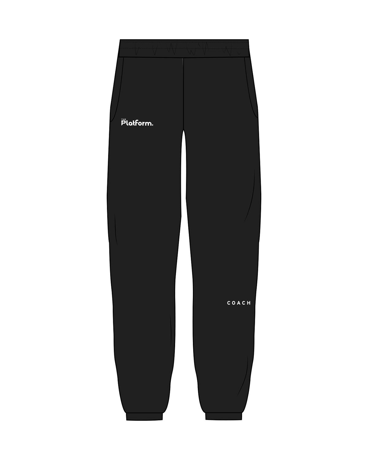 The Mens Sweatpants - Black - The Platform Studio - Right Leg & Upper Left Leg - Printed - White