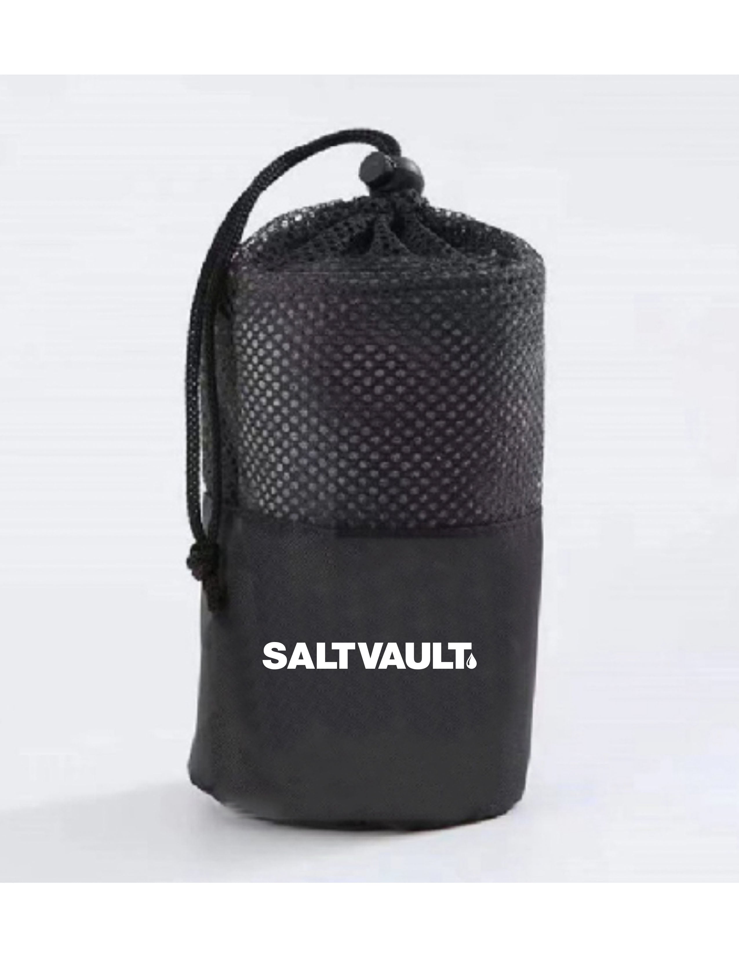 The Gym Towel - Black - Saltvault - Bottom Body - Embroidered - White - The Gym Towel Bag - Black - Center Body - White