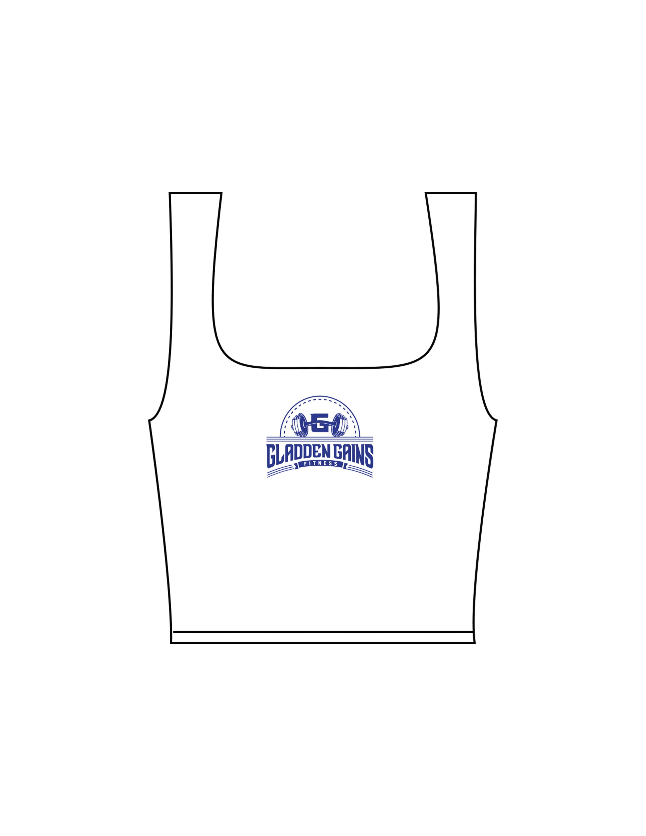 The Square Neck Tank - White - Gladden Gains - Center Chest - Printed - Blue