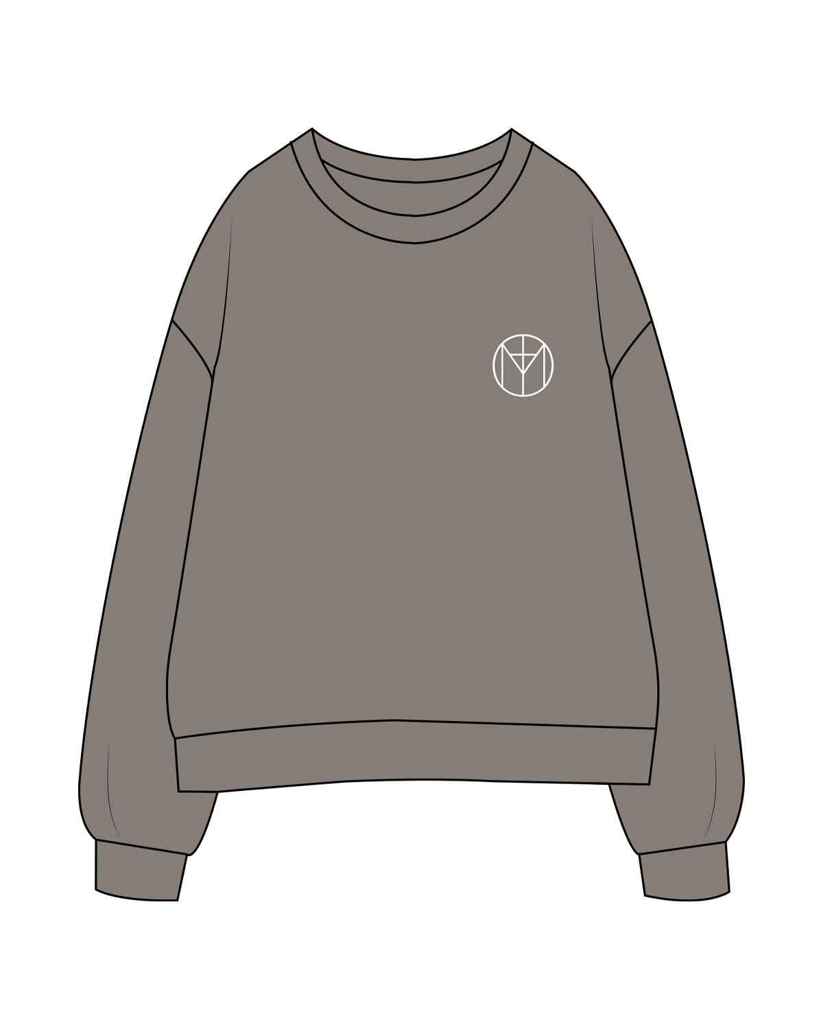 The Womens Crewneck - Washed Gray - Motivate Movement - Left Chest Round & Back Stacked - Printed - White