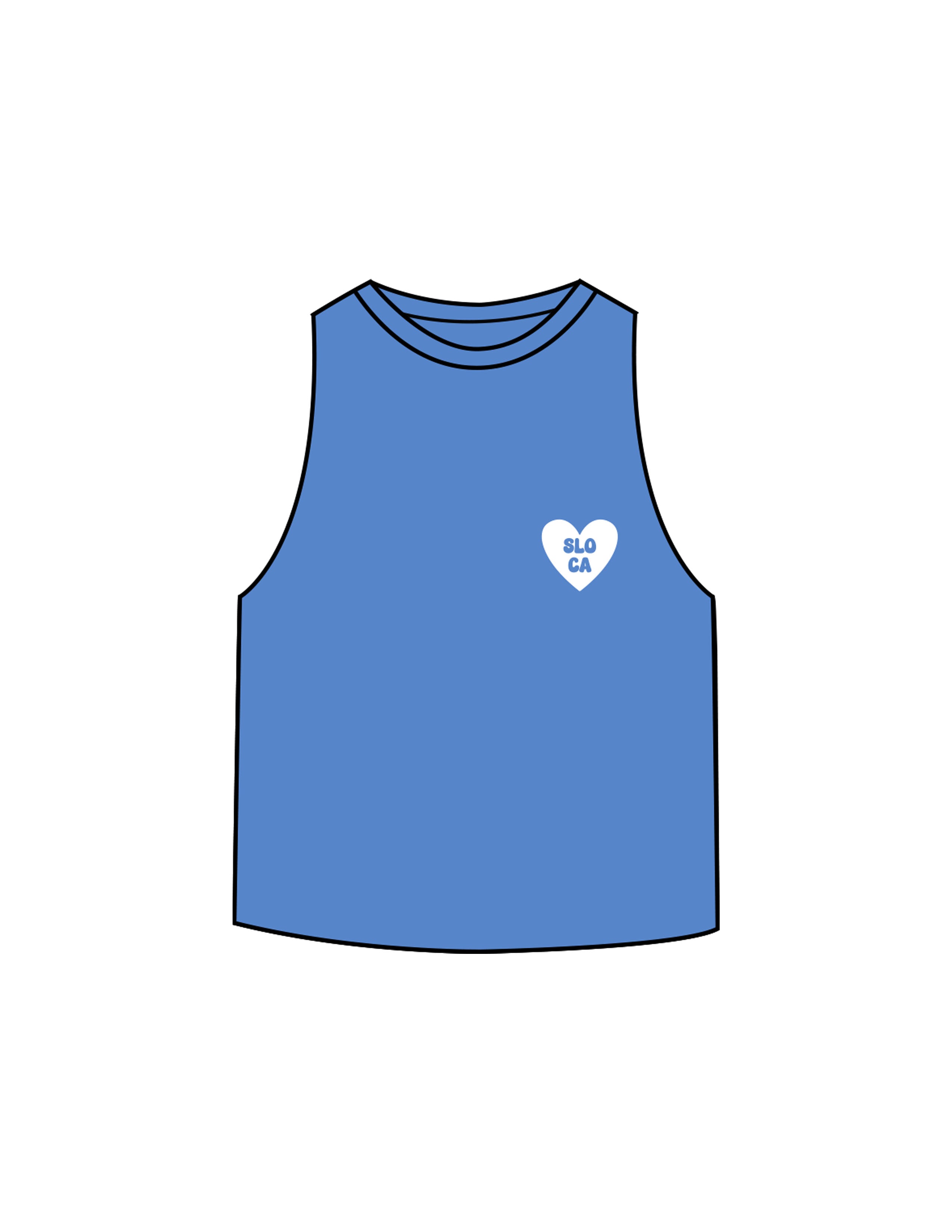 The Crop Muscle Racerback - Heather True Royal - Powerhouse Fitness - Left Chest & Center Back - Printed - White