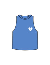 The Crop Muscle Racerback - Heather True Royal - Powerhouse Fitness - Left Chest & Center Back - Printed - White