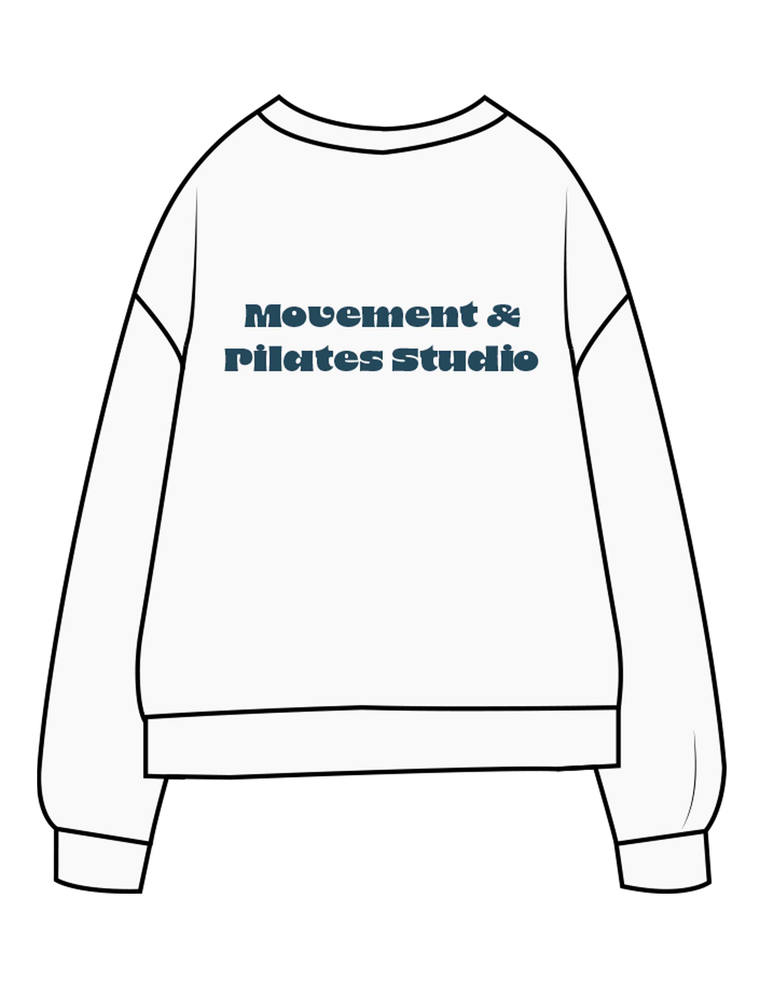 The Midweight Unisex Crewneck - Washed White - Movement With Chels - Left Chest & Right Sleeve - Back Stacked - Printed - Dark Blue