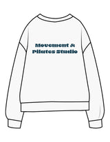 The Midweight Unisex Crewneck - Washed White - Movement With Chels - Left Chest & Right Sleeve - Back Stacked - Printed - Dark Blue