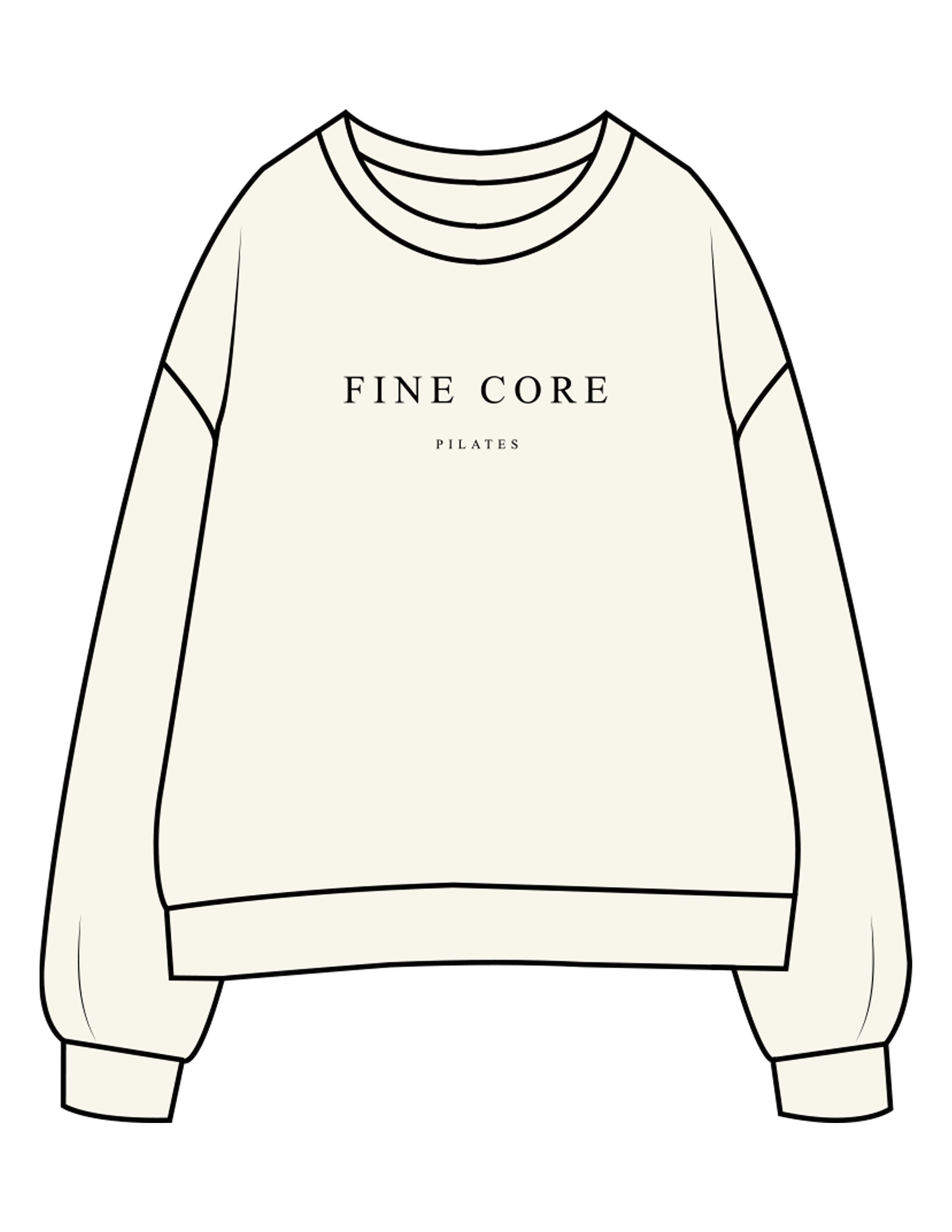 The Womens Crewneck - Off White - Fine Core Pilates - Center Chest Stacked - Printed - Black
