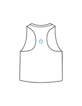 The Crop Muscle Racerback - White - Powerhouse Fitness - Left Chest Heart & Center Back - Printed - Teal