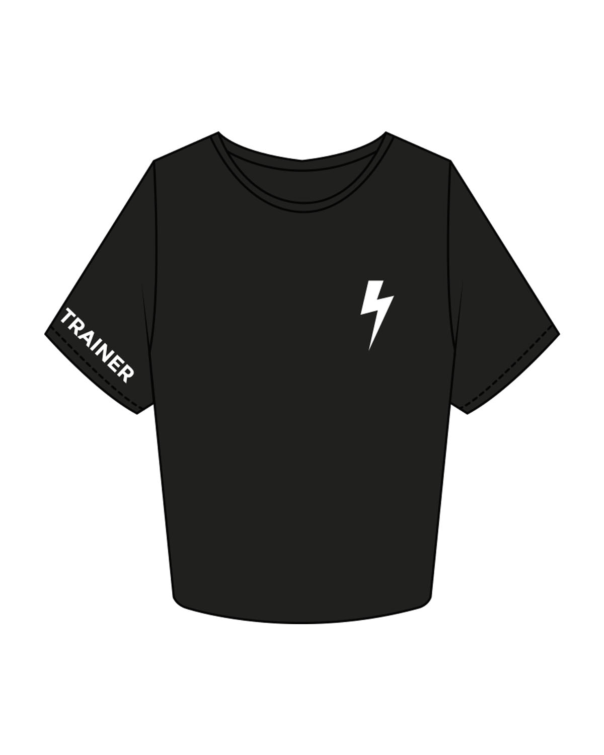 The Crop Tee - Black - Heroes Fitness - Left Chest & Right Sleeve "TRAINER" - Back Stacked - Printed - White