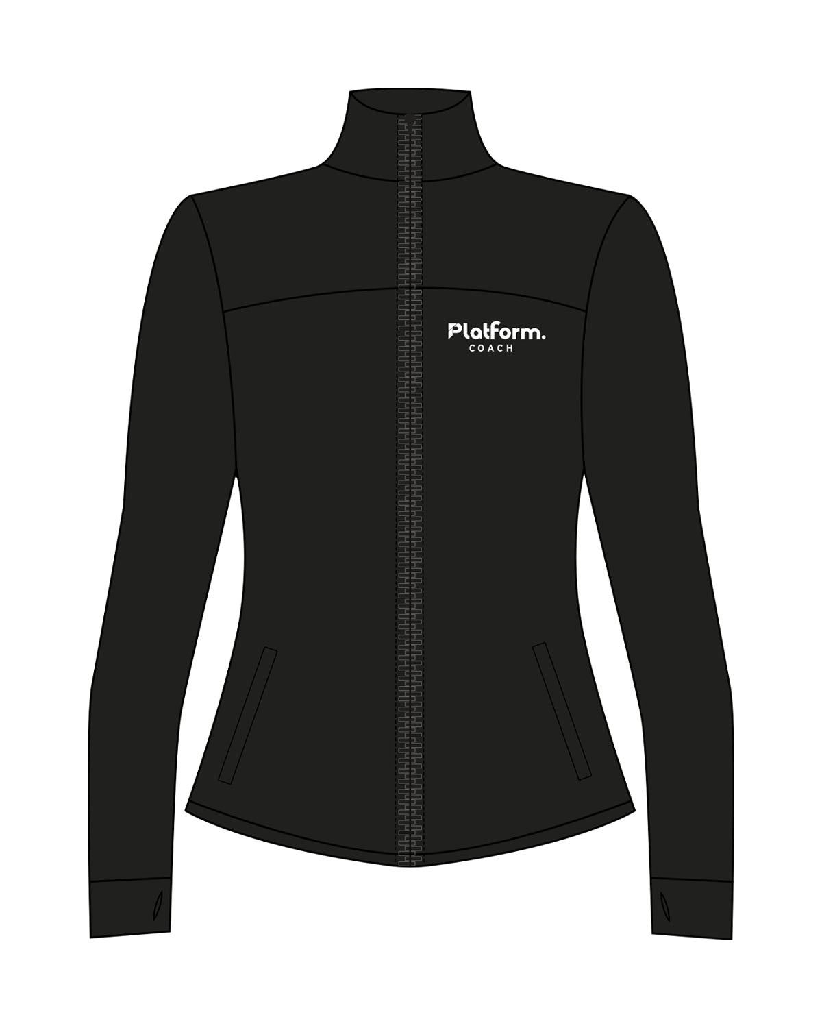 The Womens Zip Jacket - Black - The Platform Studio - Left Chest Stacked - Printed - White