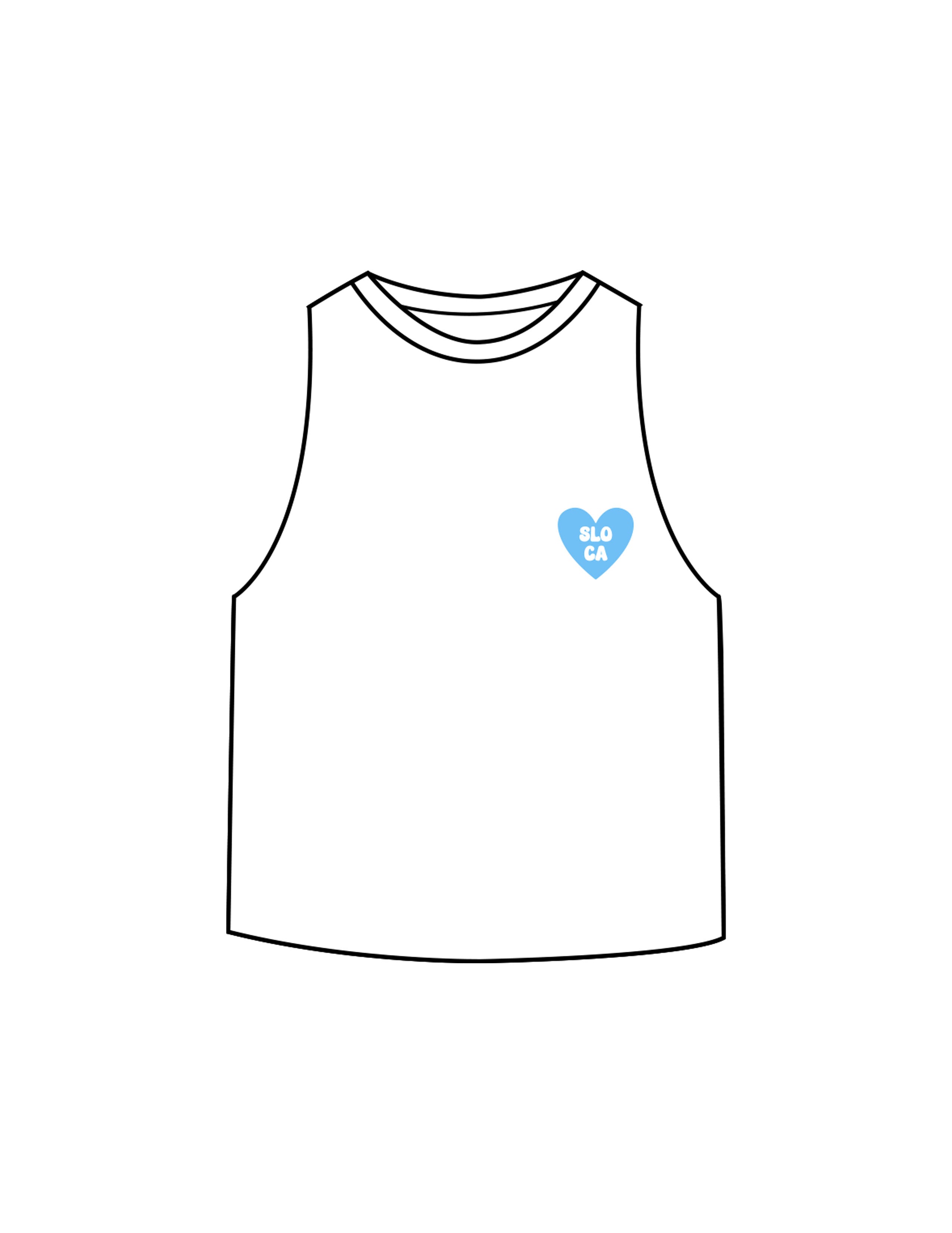 The Crop Muscle Racerback - White - Powerhouse Fitness - Left Chest Heart & Center Back - Printed - Teal