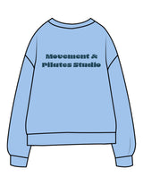 The Midweight Unisex Crewneck - Washed Light Blue - Movement With Chels - Left Chest & Right Sleeve - Back Stacked - Printed - Dark Blue