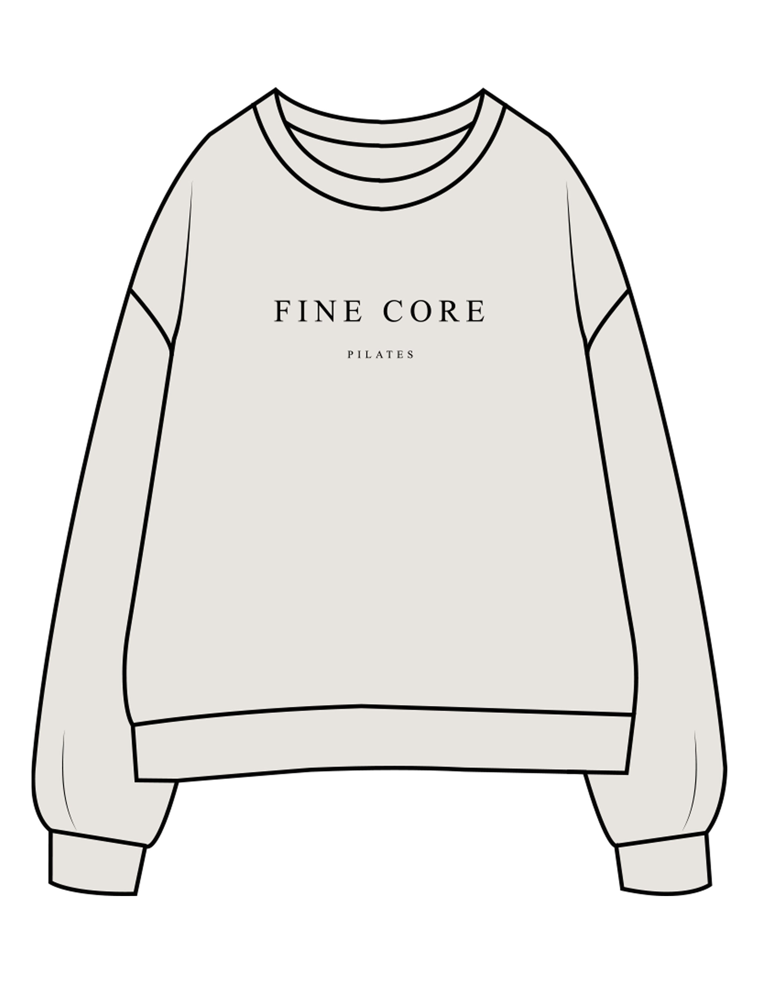 The Womens Crewneck - Washed Bone - Fine Core Pilates - Center Chest Stacked - Printed - Black
