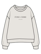 The Womens Crewneck - Washed Bone - Fine Core Pilates - Center Chest Stacked - Printed - Black