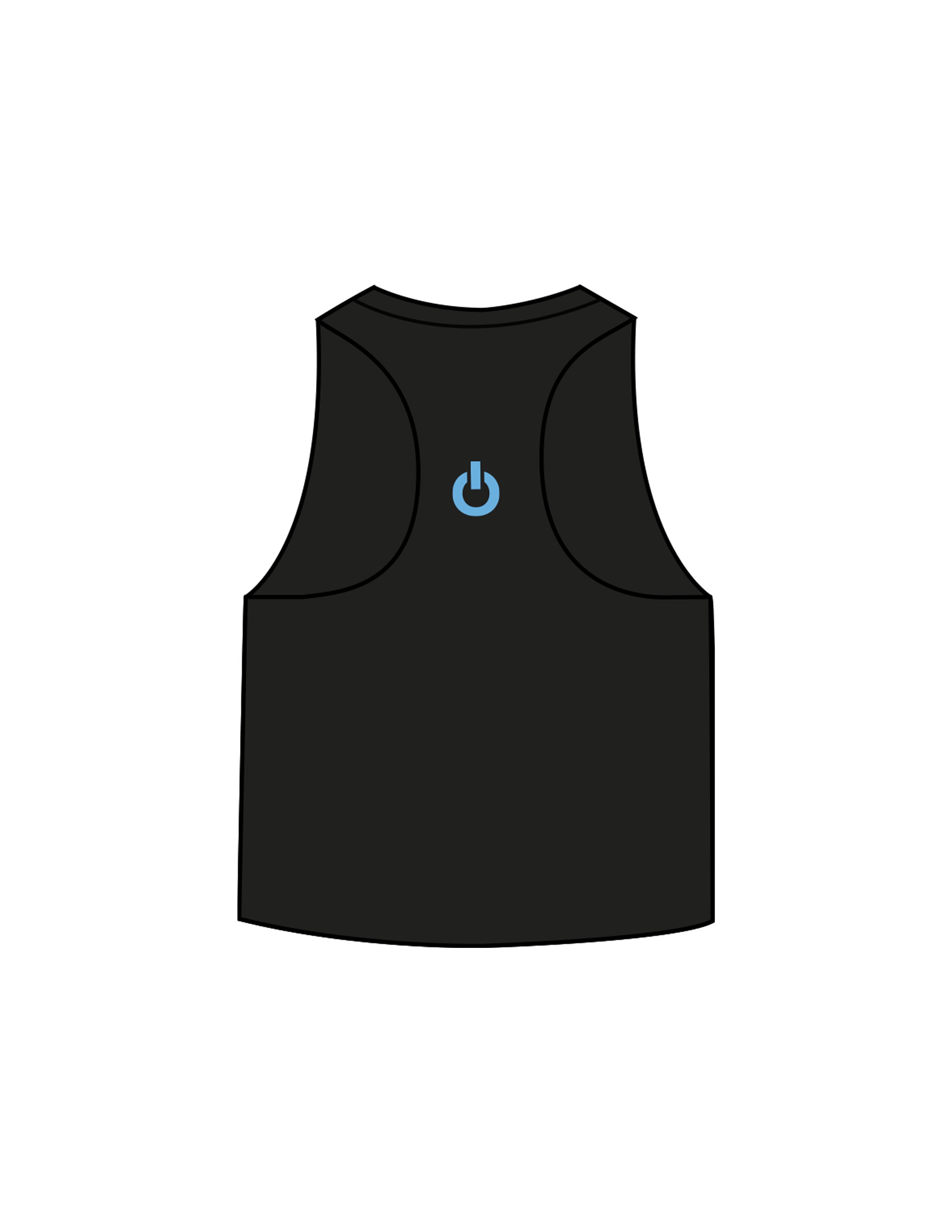 The Crop Muscle Racerback - Black - Powerhouse Fitness - Left Chest Heart & Center Back - Printed -  Teal