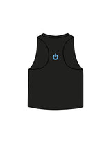 The Crop Muscle Racerback - Black - Powerhouse Fitness - Left Chest Heart & Center Back - Printed -  Teal