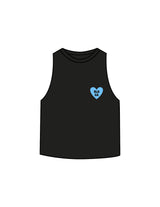 The Crop Muscle Racerback - Black - Powerhouse Fitness - Left Chest Heart & Center Back - Printed -  Teal