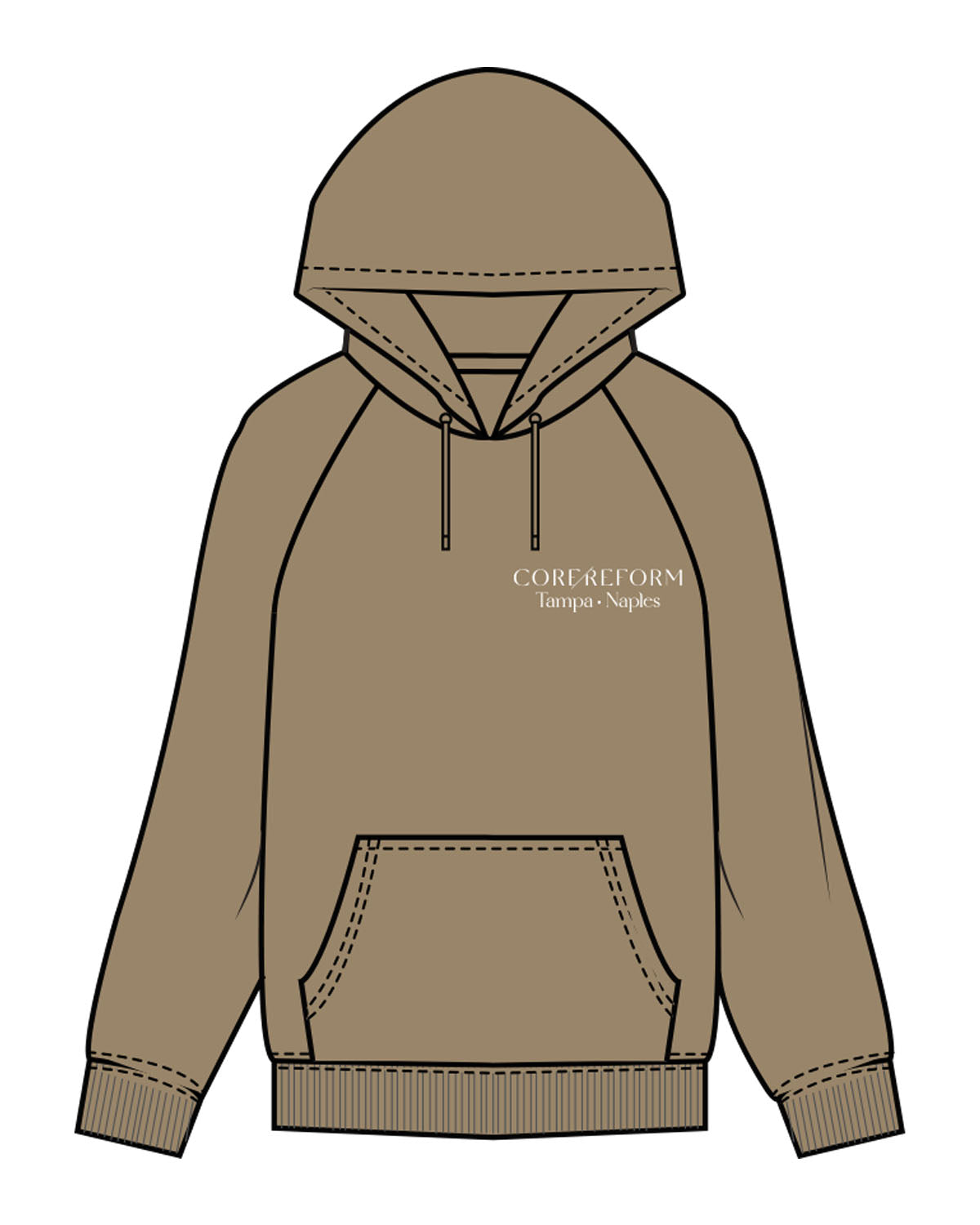 The Mens Classic Hoodie - Sand - Core Reform - Left Chest & Back Left Corner - Printed - White
