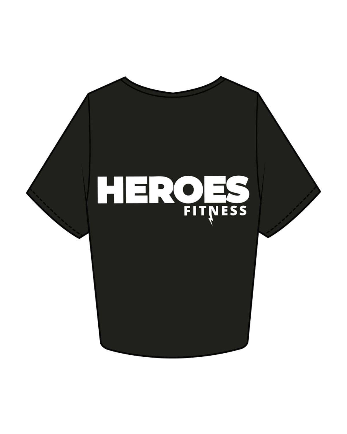 The Crop Tee - Black - Heroes Fitness - Left Chest "TRAINER" & Back Stacked - Printed - White