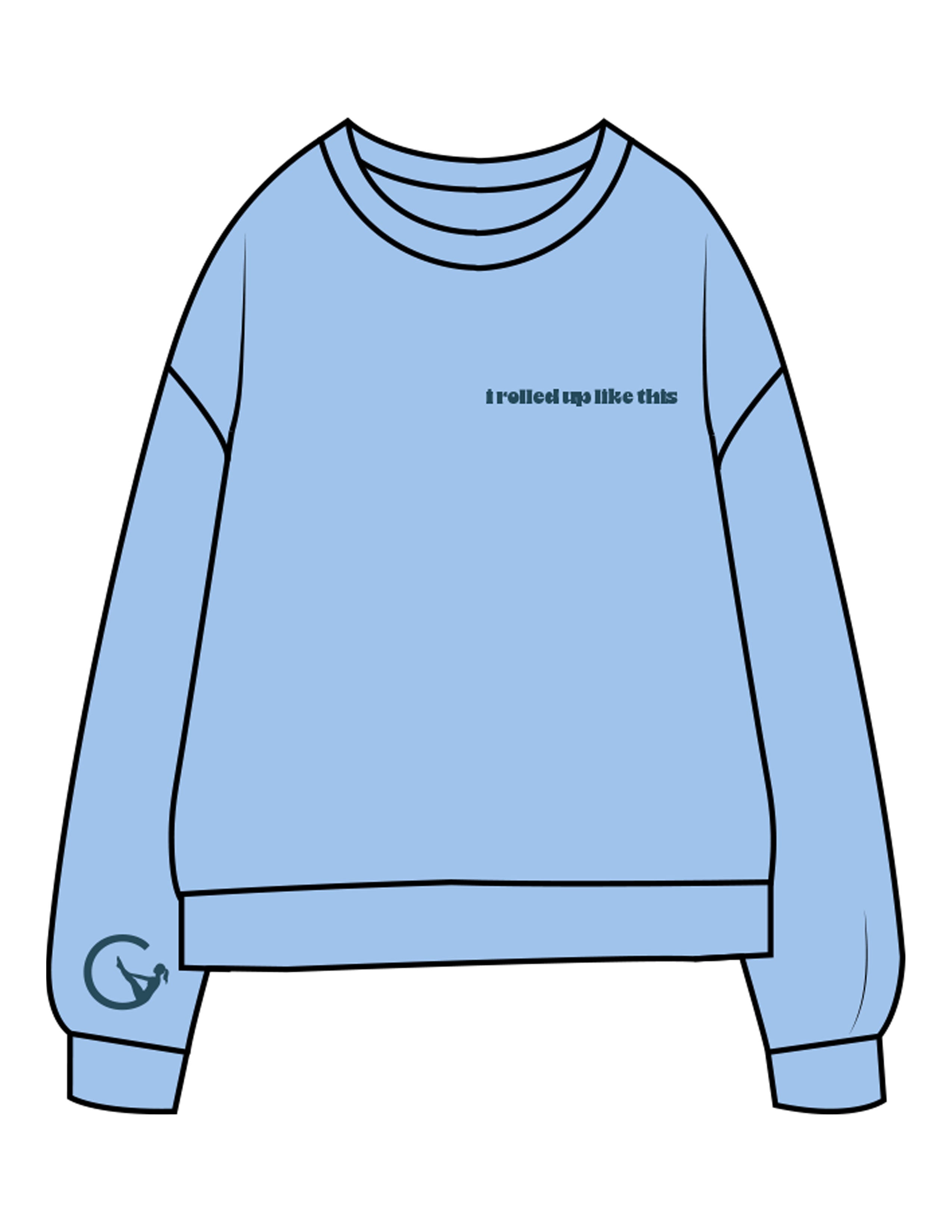 The Midweight Unisex Crewneck - Washed Light Blue - Movement With Chels - Left Chest & Right Sleeve - Back Stacked - Printed - Dark Blue
