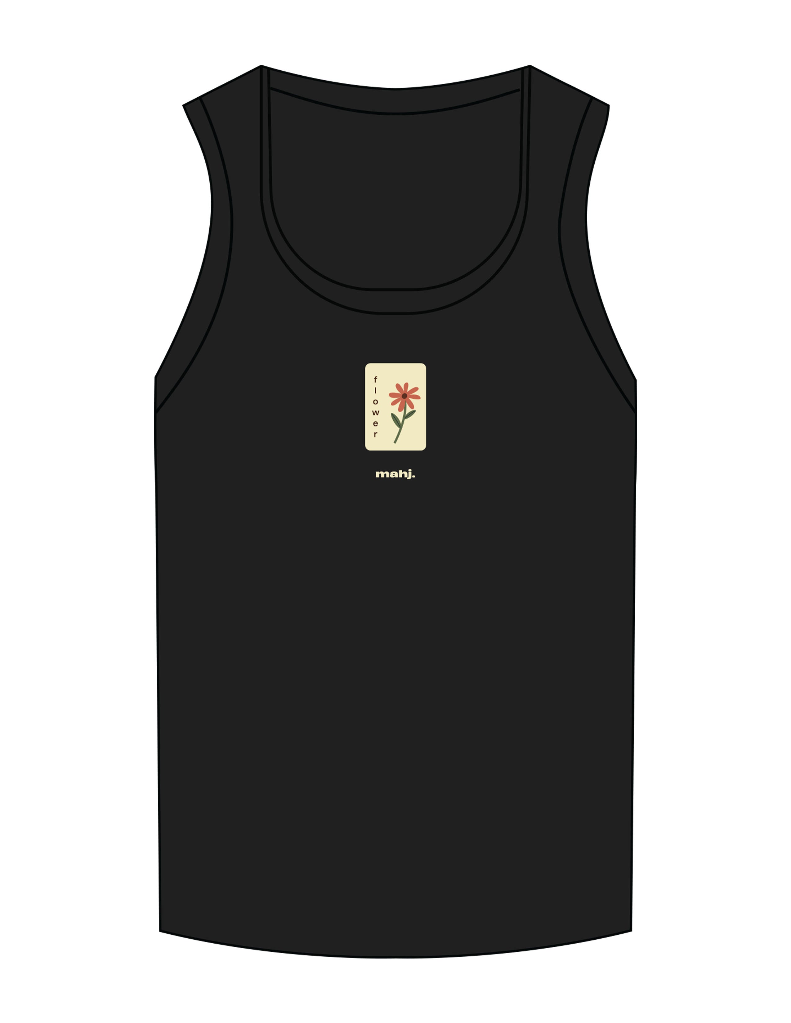 The Micro Rib Full Length Tank - Black - Barnes. The Label - Chest Flower - Printed - Full Color